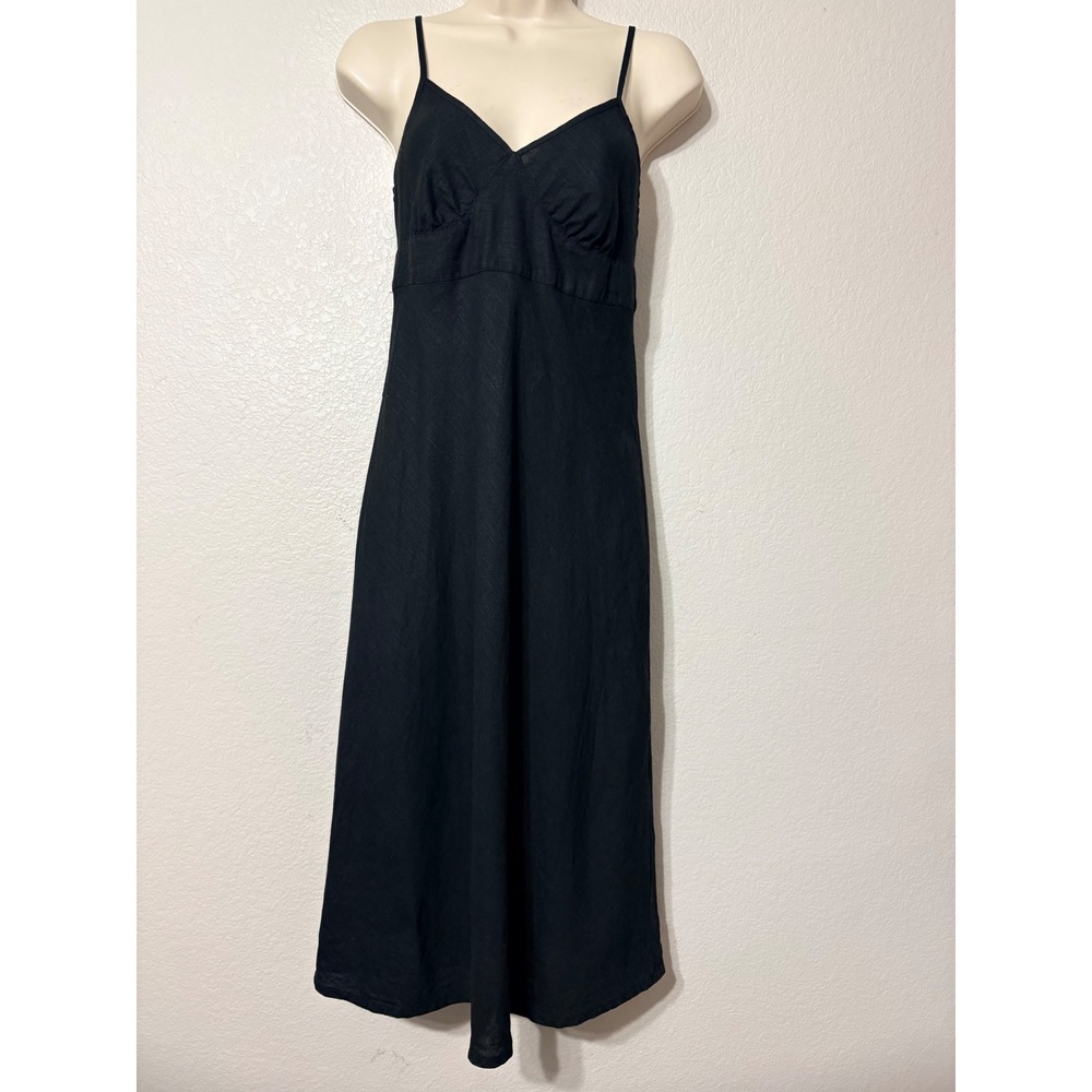 Vintage Armani Jeans Black Viscose Hemp Linen Slip Dress Made in Italy Size 10